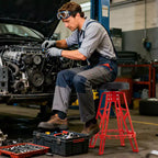 Tabouret d'atelier pivotant Costway 28 pouces avec siège rond rembourré pour atelier et réparation automobile Rouge + Noir