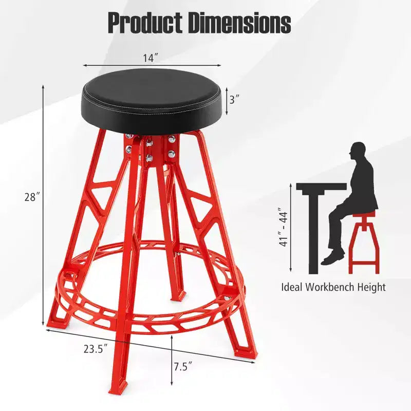 Tabouret d'atelier pivotant Costway 28 pouces avec siège rond rembourré pour atelier et réparation automobile Rouge + Noir