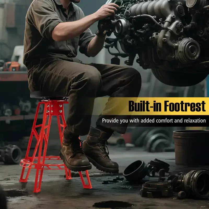 Tabouret d'atelier pivotant Costway 28 pouces avec siège rond rembourré pour atelier et réparation automobile Rouge + Noir