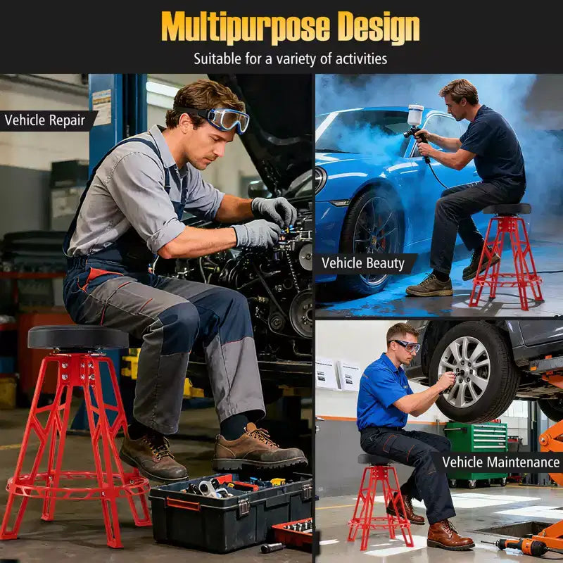 Tabouret d'atelier pivotant Costway 28 pouces avec siège rond rembourré pour atelier et réparation automobile Rouge + Noir