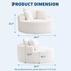 Chaise longue ronde d'intérieur surdimensionnée 55 x 55 pouces, canapé nuage moderne sans assemblage en velours côtelé, canapé individuel avec 4 oreillers, assise profonde