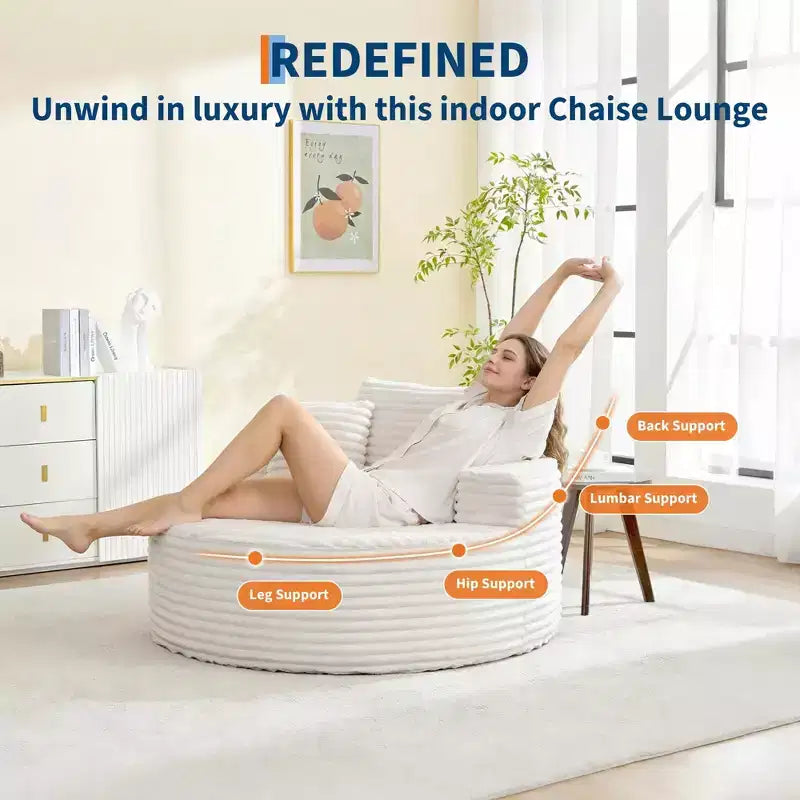Chaise longue ronde d'intérieur surdimensionnée 55 x 55 pouces, canapé nuage moderne sans assemblage en velours côtelé, canapé individuel avec 4 oreillers, assise profonde