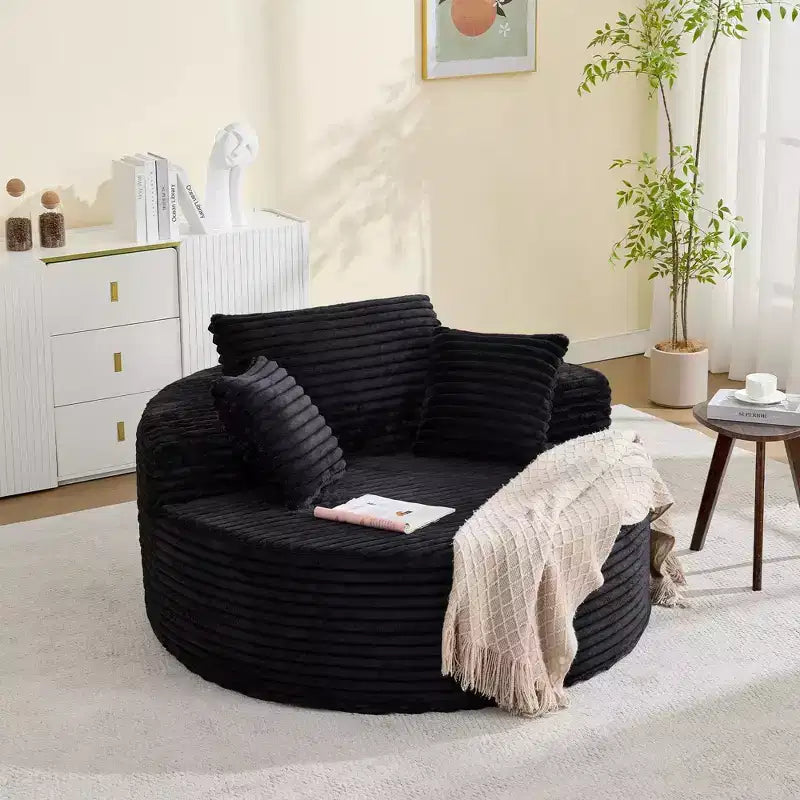 Chaise longue ronde d'intérieur surdimensionnée 55 x 55 pouces, canapé nuage moderne sans assemblage en velours côtelé, canapé individuel avec 4 oreillers, assise profonde