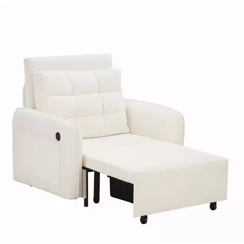 Fauteuil-lit convertible 3-en-1 Whisen, couchage extra long de 80 cm, canapé-lit simple en chenille avec poches de rangement