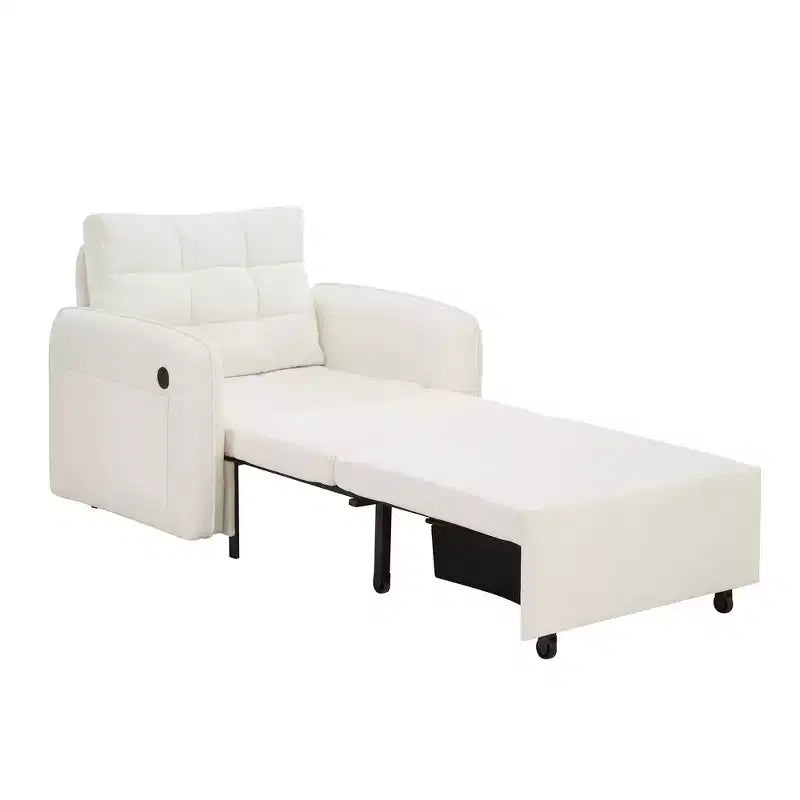Fauteuil-lit convertible 3-en-1 Whisen, couchage extra long de 80 cm, canapé-lit simple en chenille avec poches de rangement