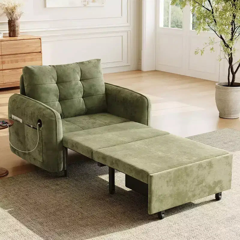 Fauteuil-lit convertible 3-en-1 Whisen, couchage extra long de 80 cm, canapé-lit simple en chenille avec poches de rangement