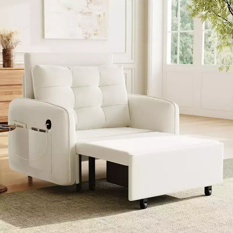 Fauteuil-lit convertible 3-en-1 Whisen, couchage extra long de 80 cm, canapé-lit simple en chenille avec poches de rangement