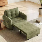 Fauteuil-lit convertible 3-en-1 Whisen, couchage extra long de 80 cm, canapé-lit simple en chenille avec poches de rangement