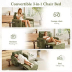 Fauteuil-lit convertible 3-en-1 Whisen, couchage extra long de 80 cm, canapé-lit simple en chenille avec poches de rangement