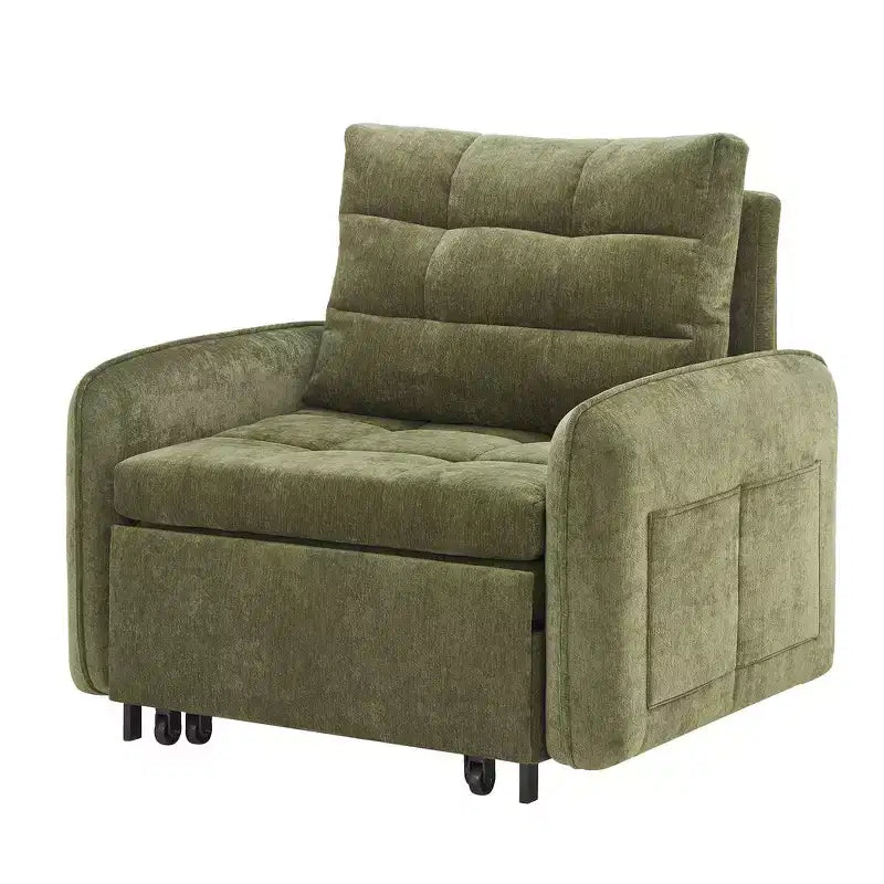Fauteuil-lit convertible 3-en-1 Whisen, couchage extra long de 80 cm, canapé-lit simple en chenille avec poches de rangement