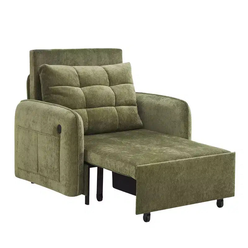 Fauteuil-lit convertible 3-en-1 Whisen, couchage extra long de 80 cm, canapé-lit simple en chenille avec poches de rangement