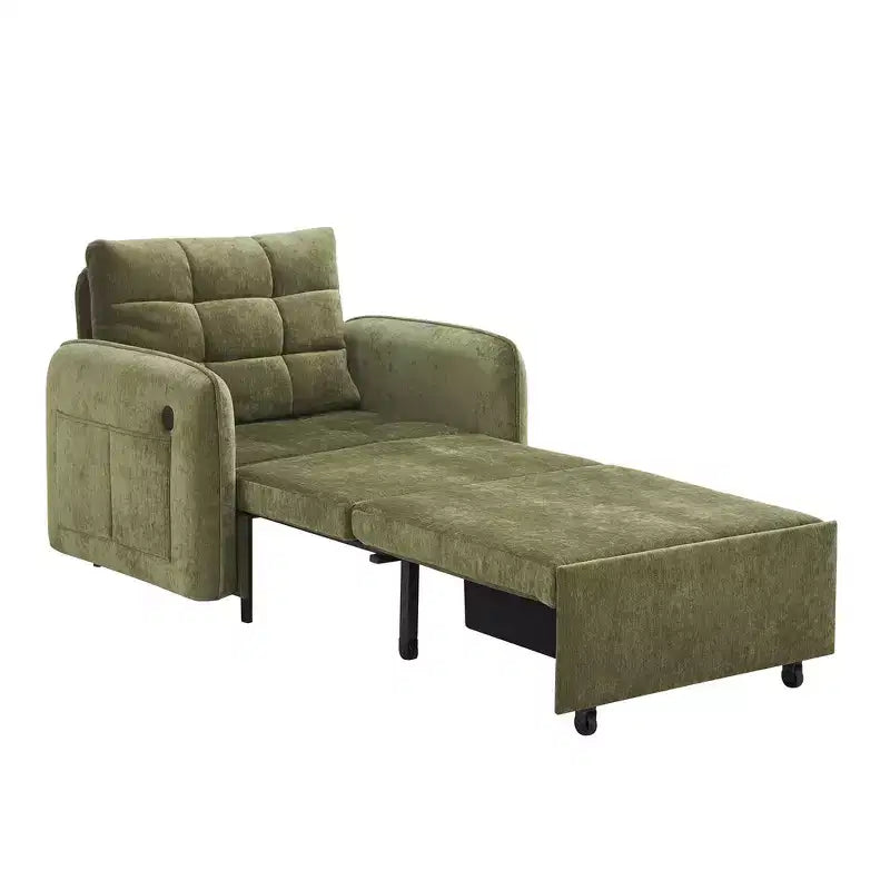 Fauteuil-lit convertible 3-en-1 Whisen, couchage extra long de 80 cm, canapé-lit simple en chenille avec poches de rangement