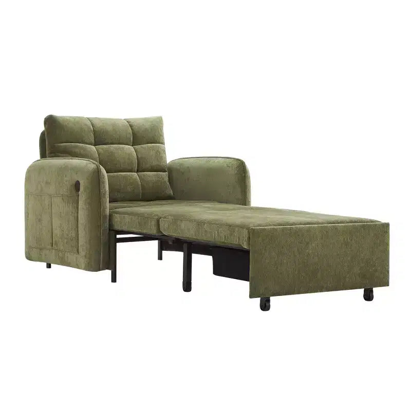 Fauteuil-lit convertible 3-en-1 Whisen, couchage extra long de 80 cm, canapé-lit simple en chenille avec poches de rangement