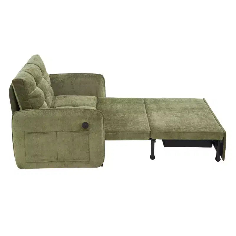 Fauteuil-lit convertible 3-en-1 Whisen, couchage extra long de 80 cm, canapé-lit simple en chenille avec poches de rangement