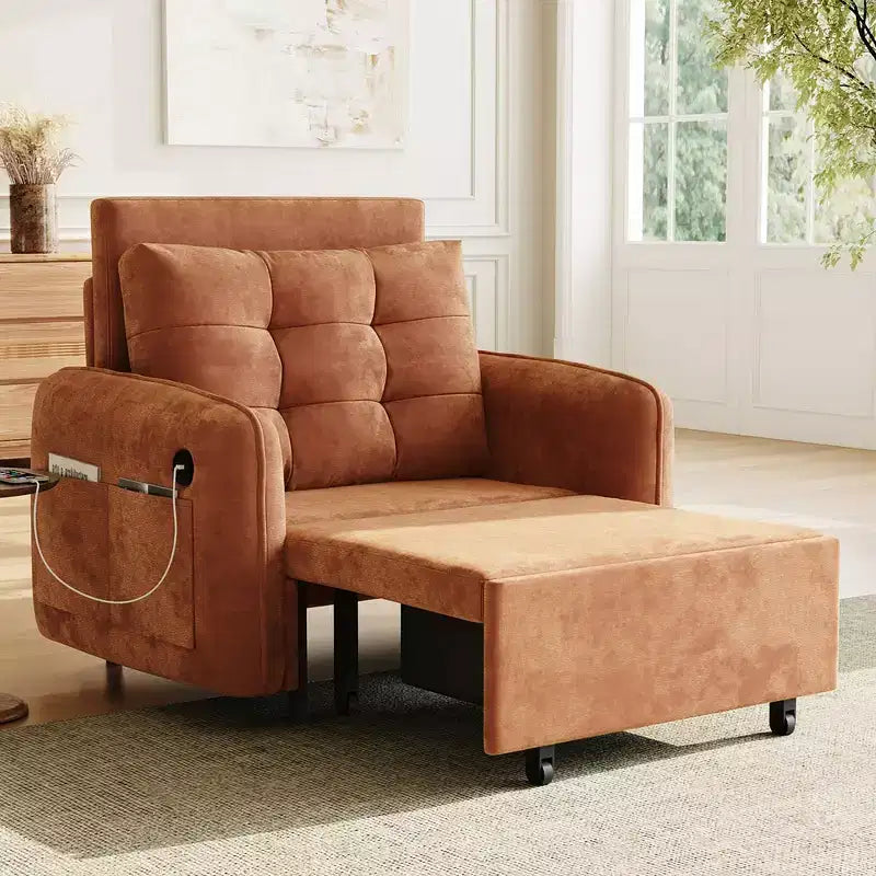 Fauteuil-lit convertible 3-en-1 Whisen, couchage extra long de 80 cm, canapé-lit simple en chenille avec poches de rangement