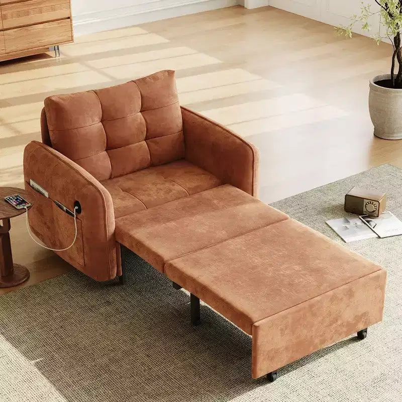 Fauteuil-lit convertible 3-en-1 Whisen, couchage extra long de 80 cm, canapé-lit simple en chenille avec poches de rangement