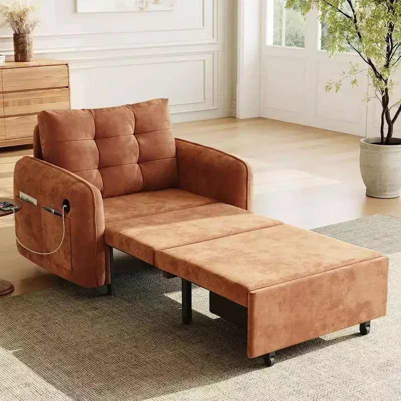 Fauteuil-lit convertible 3-en-1 Whisen, couchage extra long de 80 cm, canapé-lit simple en chenille avec poches de rangement