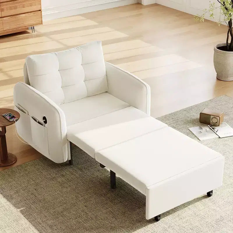 Fauteuil-lit convertible 3-en-1 Whisen, couchage extra long de 80 cm, canapé-lit simple en chenille avec poches de rangement