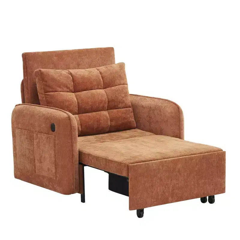 Fauteuil-lit convertible 3-en-1 Whisen, couchage extra long de 80 cm, canapé-lit simple en chenille avec poches de rangement