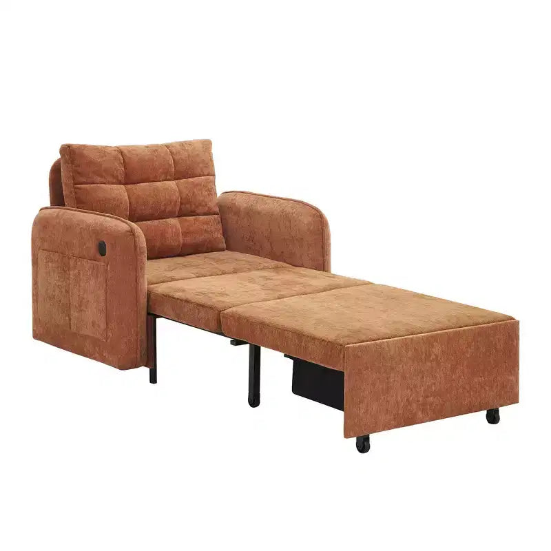 Fauteuil-lit convertible 3-en-1 Whisen, couchage extra long de 80 cm, canapé-lit simple en chenille avec poches de rangement