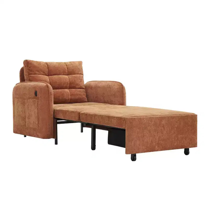 Fauteuil-lit convertible 3-en-1 Whisen, couchage extra long de 80 cm, canapé-lit simple en chenille avec poches de rangement