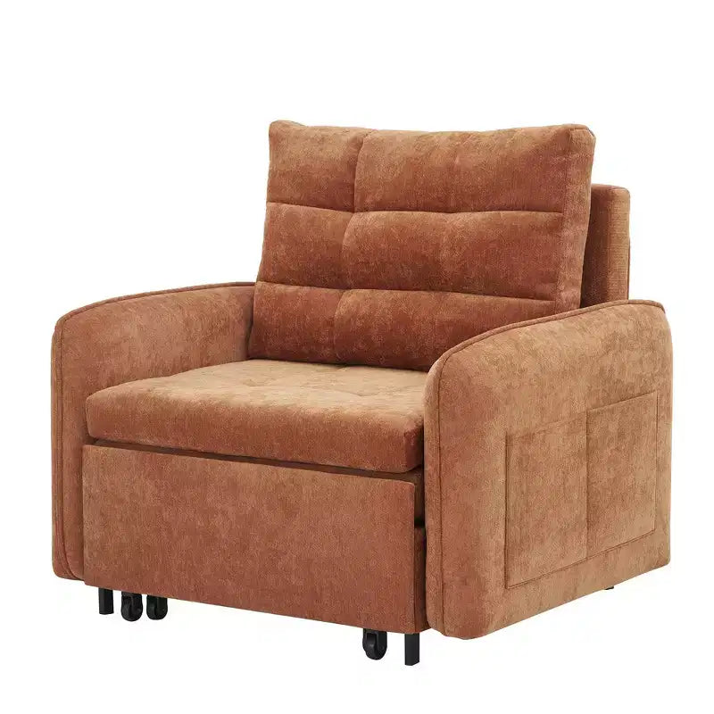 Fauteuil-lit convertible 3-en-1 Whisen, couchage extra long de 80 cm, canapé-lit simple en chenille avec poches de rangement