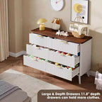 Commode blanche à 6 tiroirs, design cannelé incurvé de 120 cm de large avec poignées dorées, commode moderne épaissie pour chambre et salon.