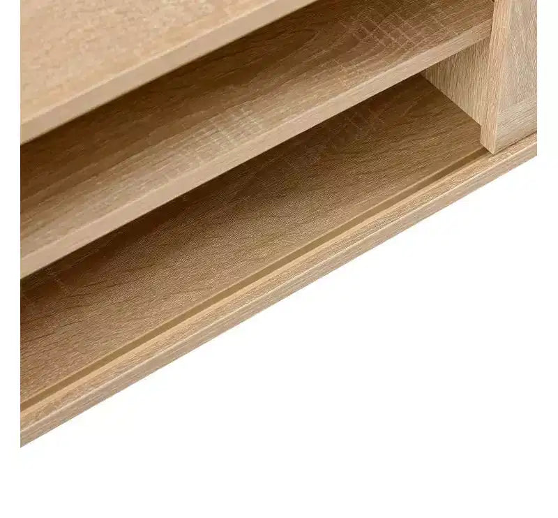Meuble TV en rotin en bois massif + MDF, deux portes coulissantes, étagère réglable, pieds en bois massif