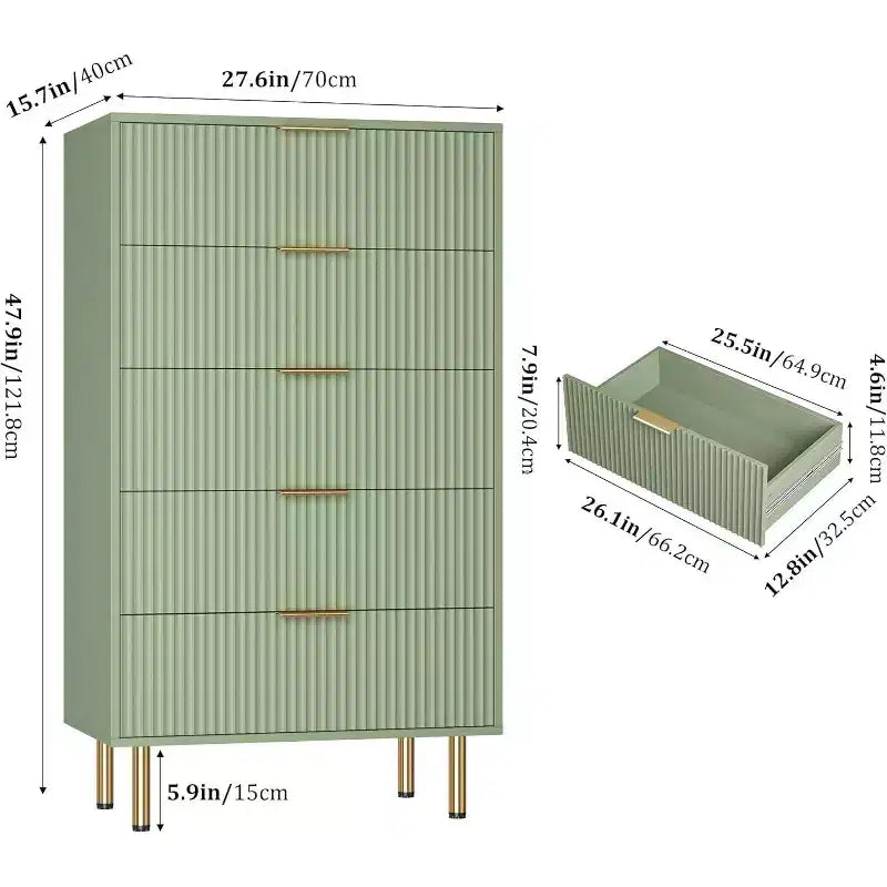 Commode à 5 tiroirs avec tiroirs larges - Meuble de rangement moderne en bois pour chambre, salon, dressing et couloir