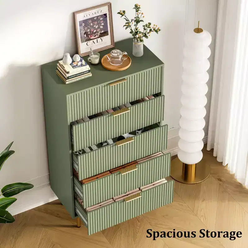 Commode à 5 tiroirs avec tiroirs larges - Meuble de rangement moderne en bois pour chambre, salon, dressing et couloir