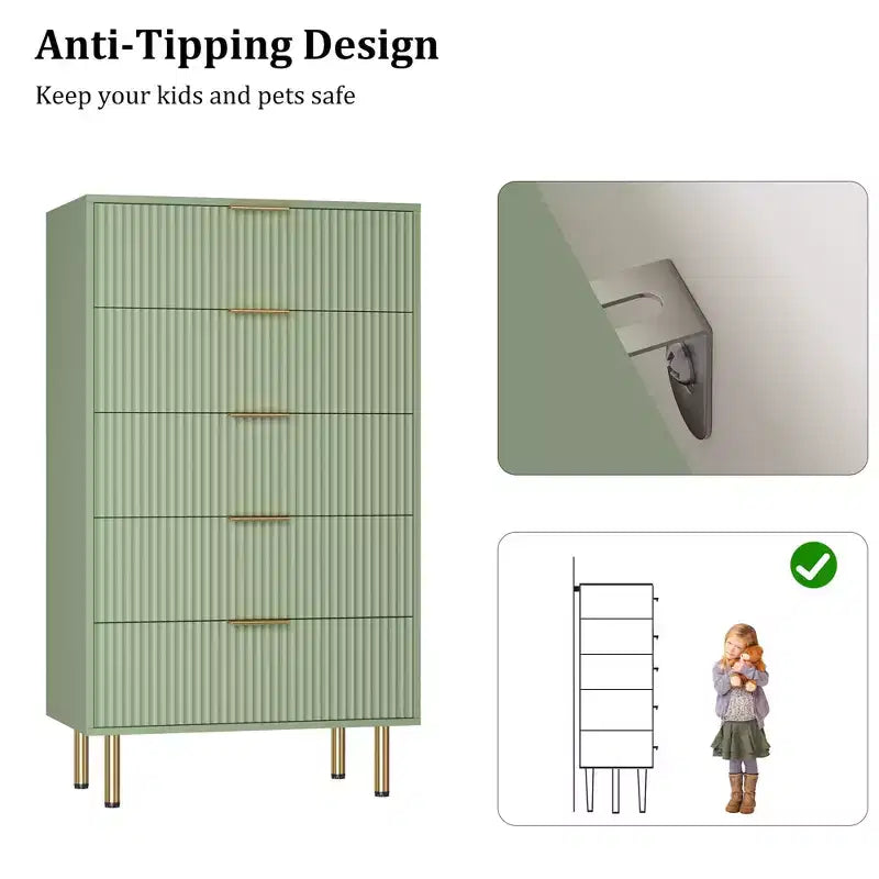 Commode à 5 tiroirs avec tiroirs larges - Meuble de rangement moderne en bois pour chambre, salon, dressing et couloir