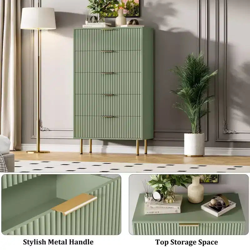 Commode à 5 tiroirs avec tiroirs larges - Meuble de rangement moderne en bois pour chambre, salon, dressing et couloir