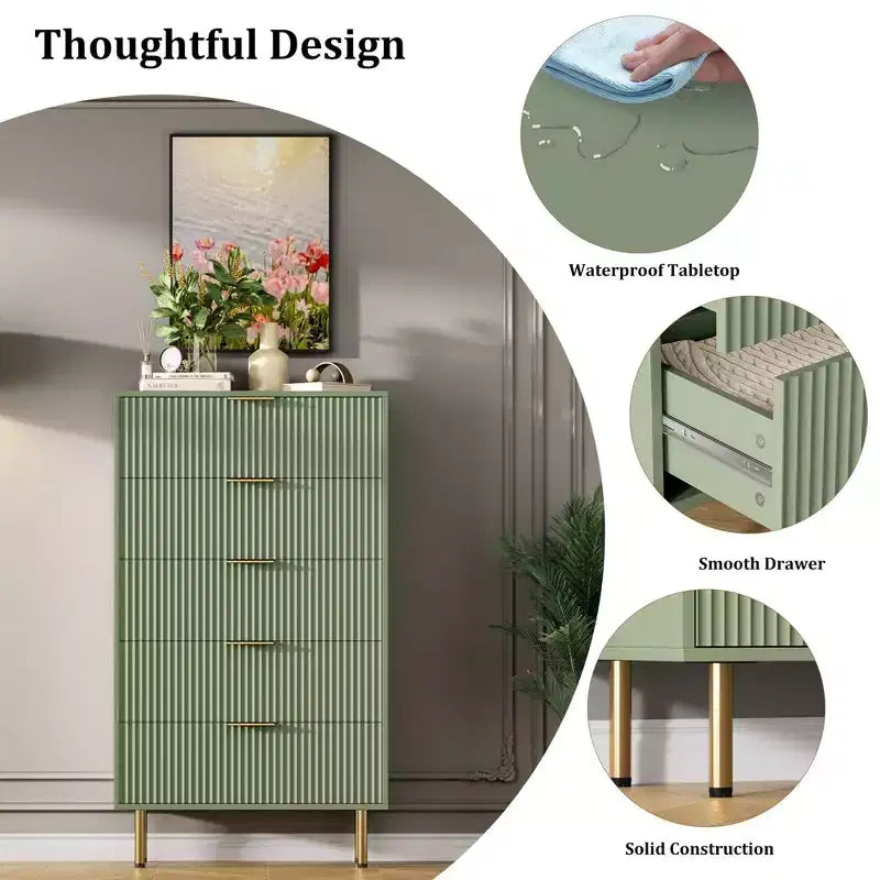 Commode à 5 tiroirs avec tiroirs larges - Meuble de rangement moderne en bois pour chambre, salon, dressing et couloir