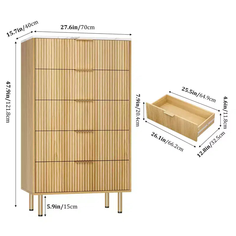 Commode à 5 tiroirs avec tiroirs larges - Meuble de rangement moderne en bois pour chambre, salon, dressing et couloir