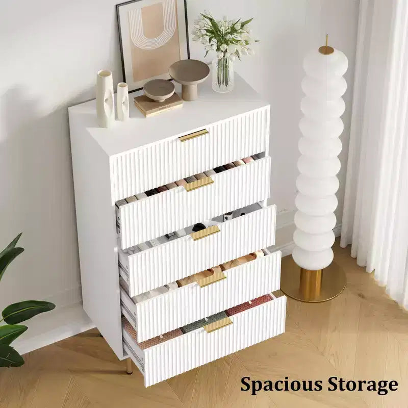 Commode à 5 tiroirs avec tiroirs larges - Meuble de rangement moderne en bois pour chambre, salon, dressing et couloir