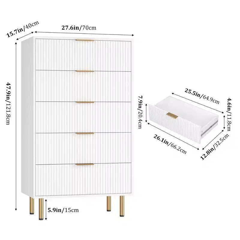 Commode à 5 tiroirs avec tiroirs larges - Meuble de rangement moderne en bois pour chambre, salon, dressing et couloir