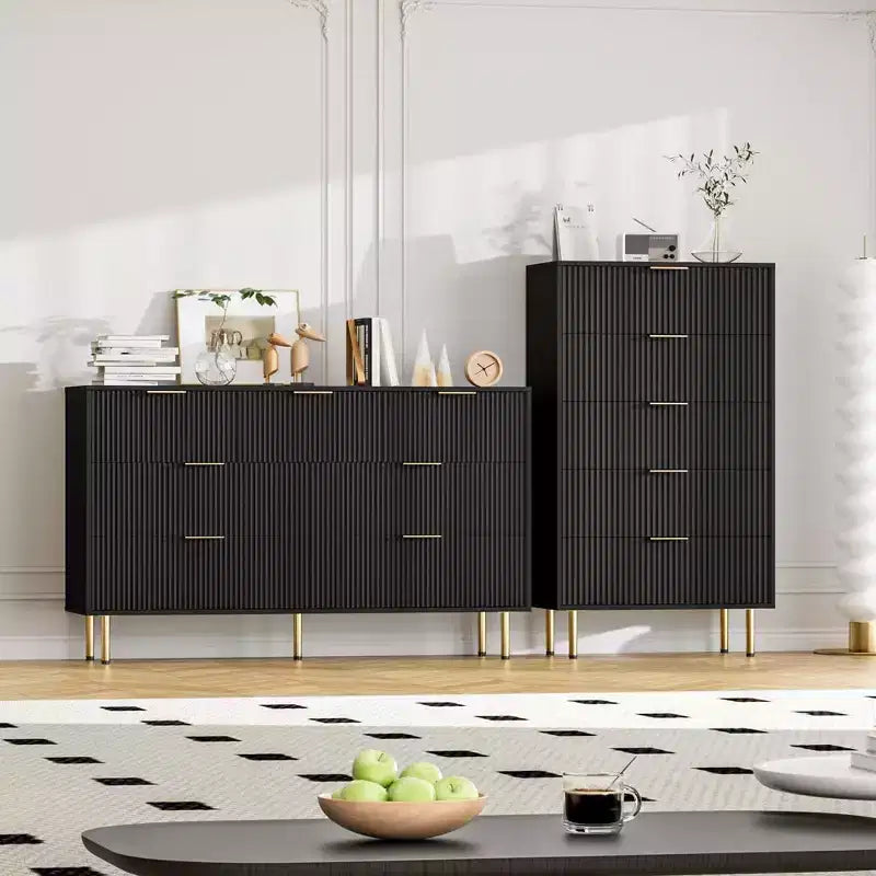 Commode à 5 tiroirs avec tiroirs larges - Meuble de rangement moderne en bois pour chambre, salon, dressing et couloir