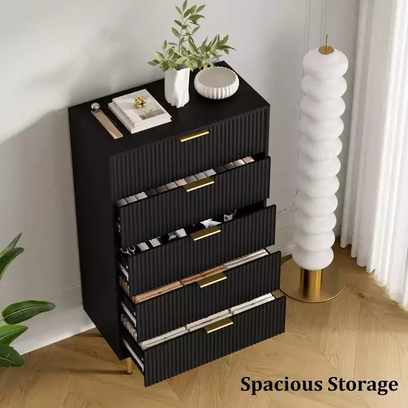 Commode à 5 tiroirs avec tiroirs larges - Meuble de rangement moderne en bois pour chambre, salon, dressing et couloir