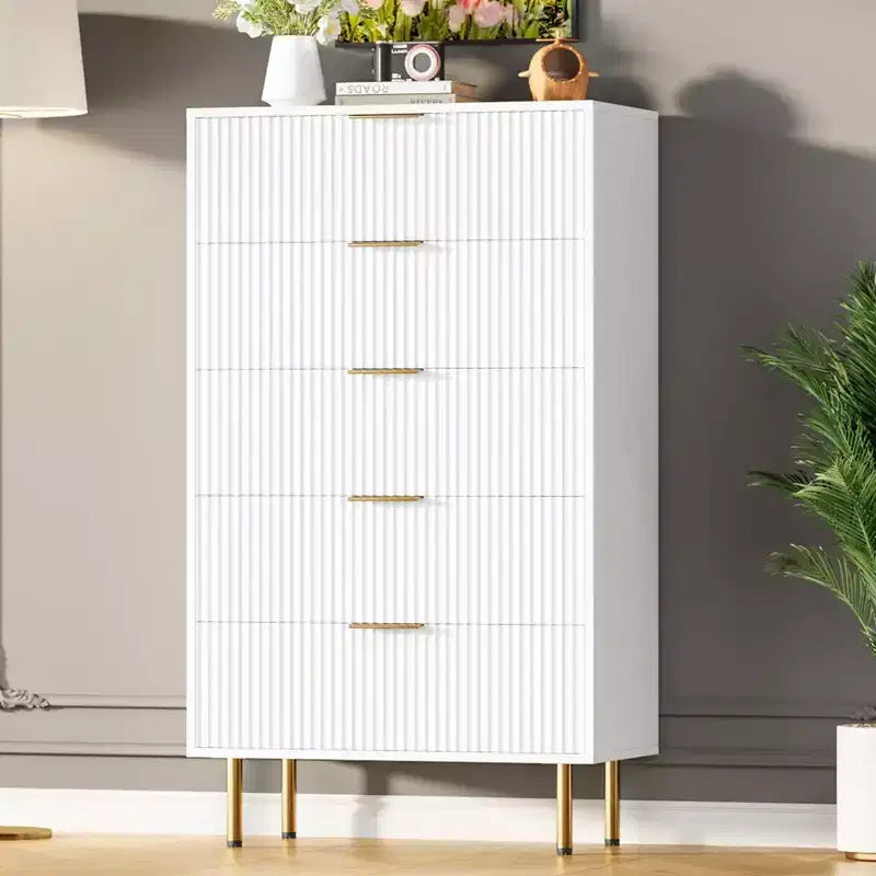 Commode à 5 tiroirs avec tiroirs larges - Meuble de rangement moderne en bois pour chambre, salon, dressing et couloir