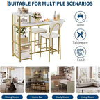 Ensemble de table à manger extensible 3 pièces pour 2 personnes, table de bar et chaises peu encombrantes avec étagères de rangement, idéal pour appartement, cuisine ou salon