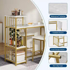 Ensemble de table à manger extensible 3 pièces pour 2 personnes, table de bar et chaises peu encombrantes avec étagères de rangement, idéal pour appartement, cuisine ou salon