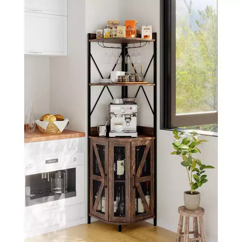 Meuble à vin d'angle pliable à 4 niveaux, en MDF et métal, pour le rangement du vin, organisateur de vin autoportant compact