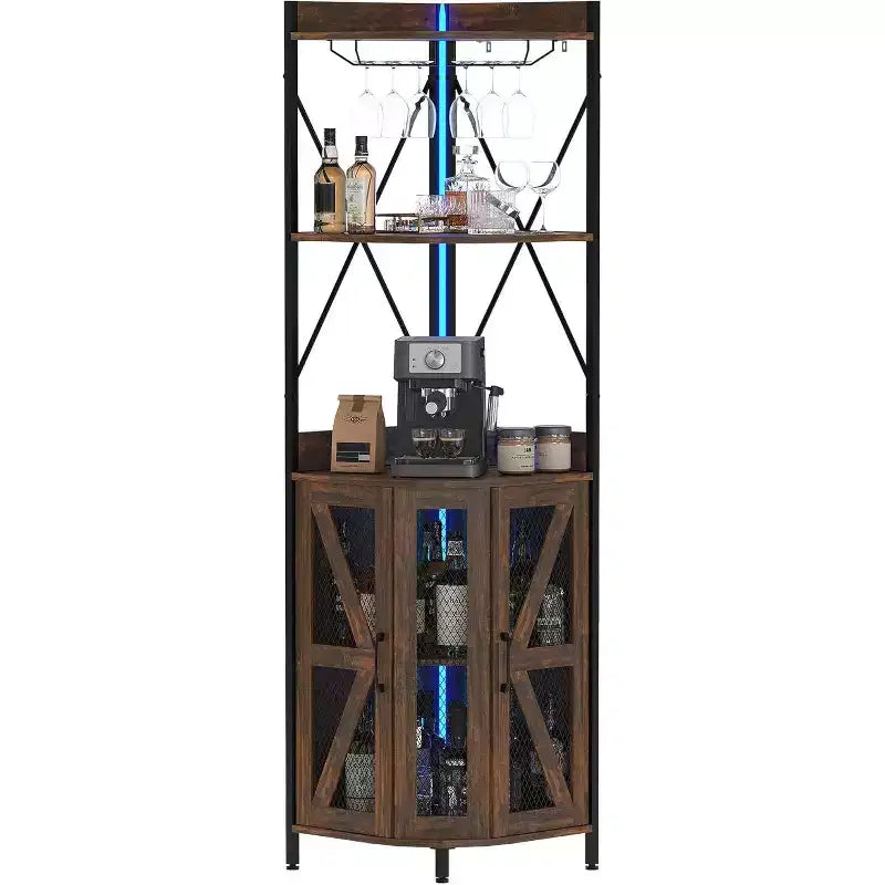 Meuble à vin d'angle pliable à 4 niveaux, en MDF et métal, pour le rangement du vin, organisateur de vin autoportant compact
