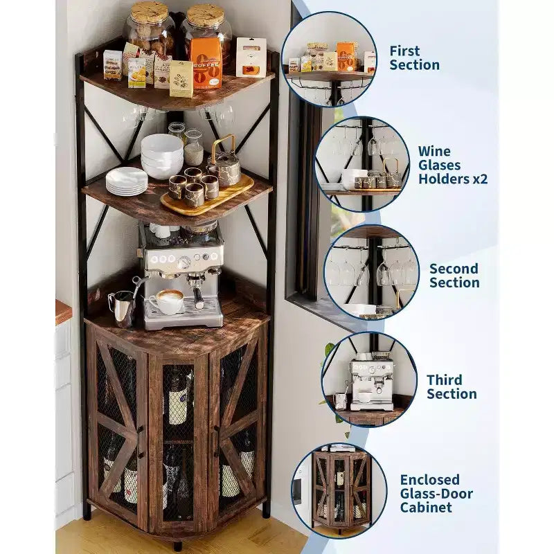 Meuble à vin d'angle pliable à 4 niveaux, en MDF et métal, pour le rangement du vin, organisateur de vin autoportant compact
