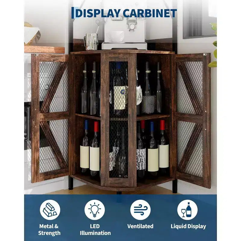 Meuble à vin d'angle pliable à 4 niveaux, en MDF et métal, pour le rangement du vin, organisateur de vin autoportant compact