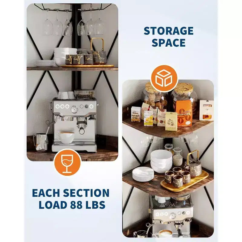 Meuble à vin d'angle pliable à 4 niveaux, en MDF et métal, pour le rangement du vin, organisateur de vin autoportant compact