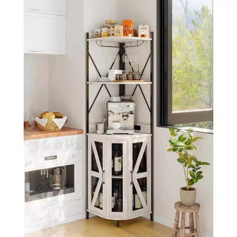 Meuble à vin d'angle pliable à 4 niveaux, en MDF et métal, pour le rangement du vin, organisateur de vin autoportant compact
