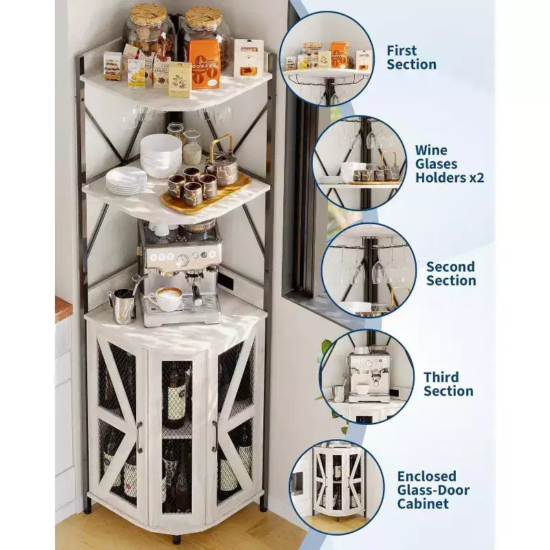 Meuble à vin d'angle pliable à 4 niveaux, en MDF et métal, pour le rangement du vin, organisateur de vin autoportant compact
