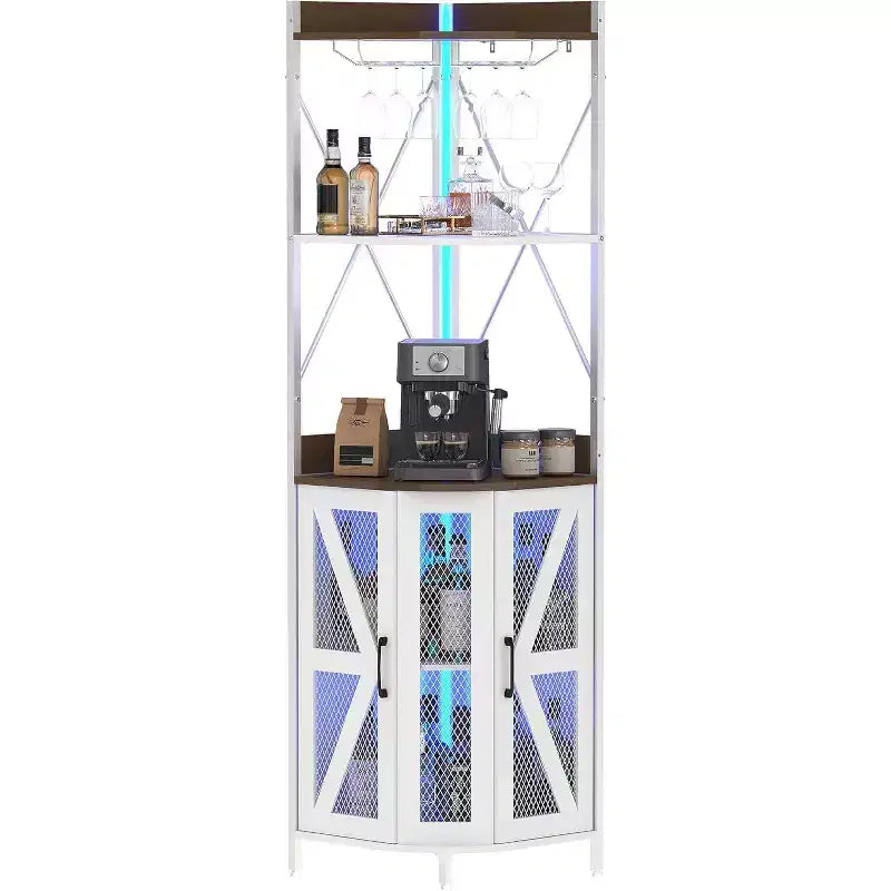 Meuble à vin d'angle pliable à 4 niveaux, en MDF et métal, pour le rangement du vin, organisateur de vin autoportant compact