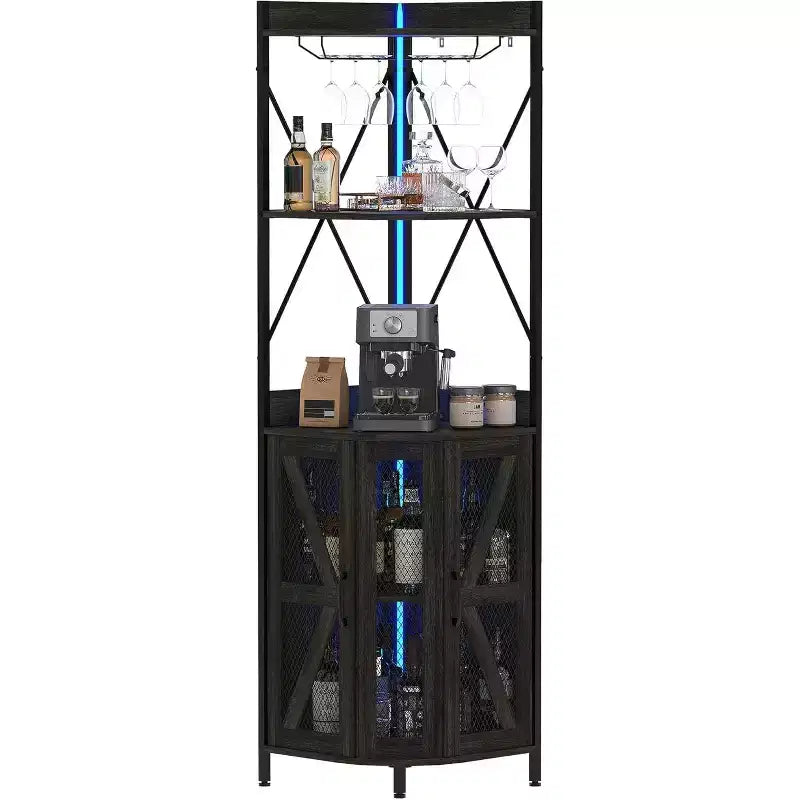 Meuble à vin d'angle pliable à 4 niveaux, en MDF et métal, pour le rangement du vin, organisateur de vin autoportant compact